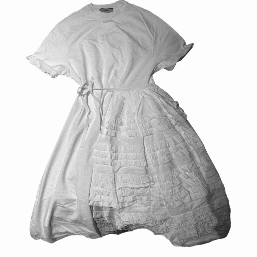 Prada white dress with half frill pinafore detail. Size IT 42/ M-XL